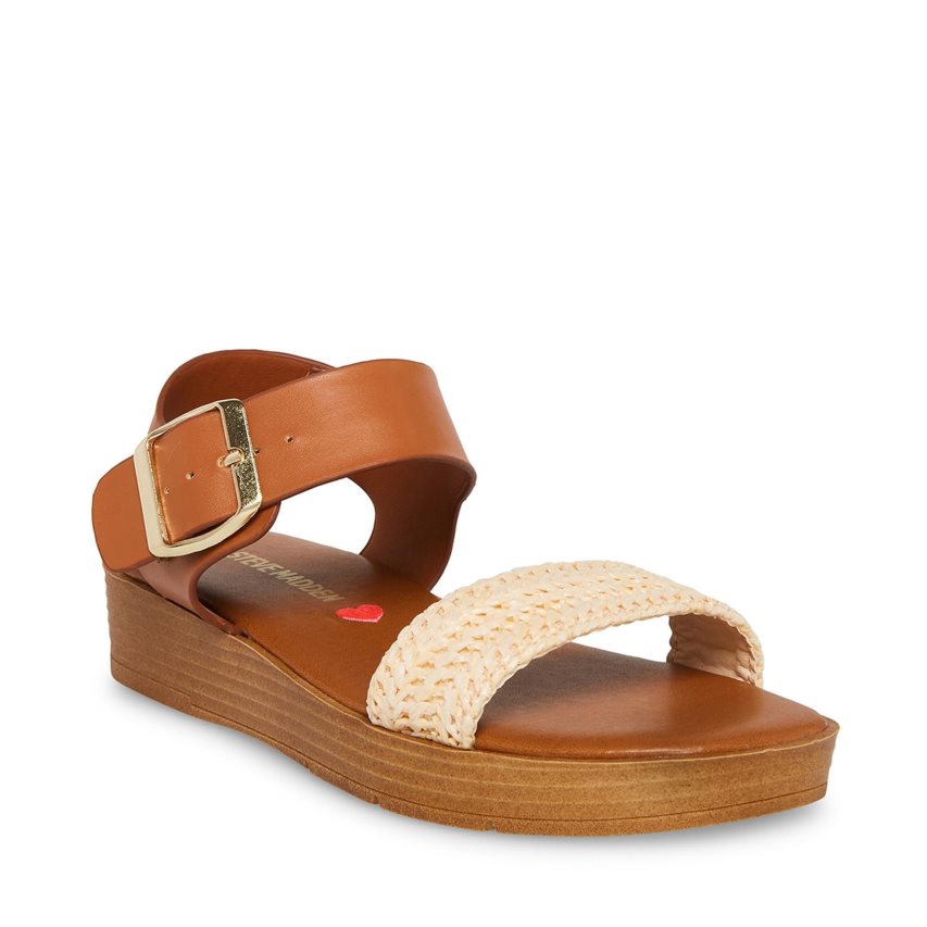 Brown Steve Madden Jdestind Raffia Kids' Platform Sandals | PH 3972CBH